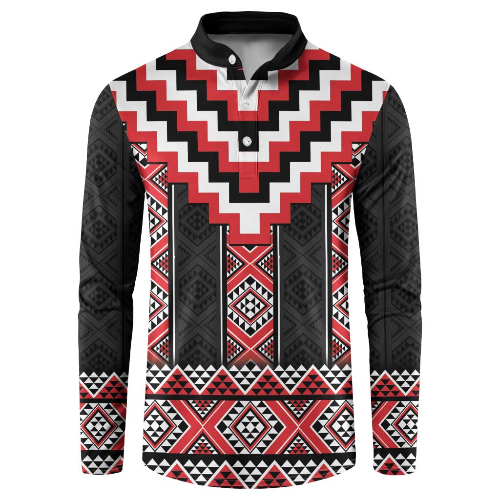 Red Taniko Aotearoa Button Sweatshirt Niho Taniwha Mix Poutama LT14