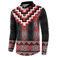 Red Taniko Aotearoa Button Sweatshirt Niho Taniwha Mix Poutama LT14