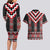 Red Taniko Aotearoa Couples Matching Long Sleeve Bodycon Dress and Hawaiian Shirt Niho Taniwha Mix Poutama LT14