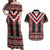 Red Taniko Aotearoa Couples Matching Off Shoulder Maxi Dress and Hawaiian Shirt Niho Taniwha Mix Poutama LT14