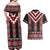 Red Taniko Aotearoa Couples Matching Off Shoulder Maxi Dress and Hawaiian Shirt Niho Taniwha Mix Poutama LT14