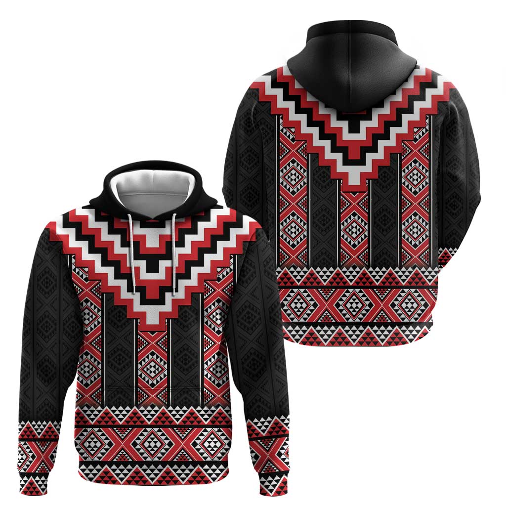 Red Taniko Aotearoa Hoodie Niho Taniwha Mix Poutama LT14