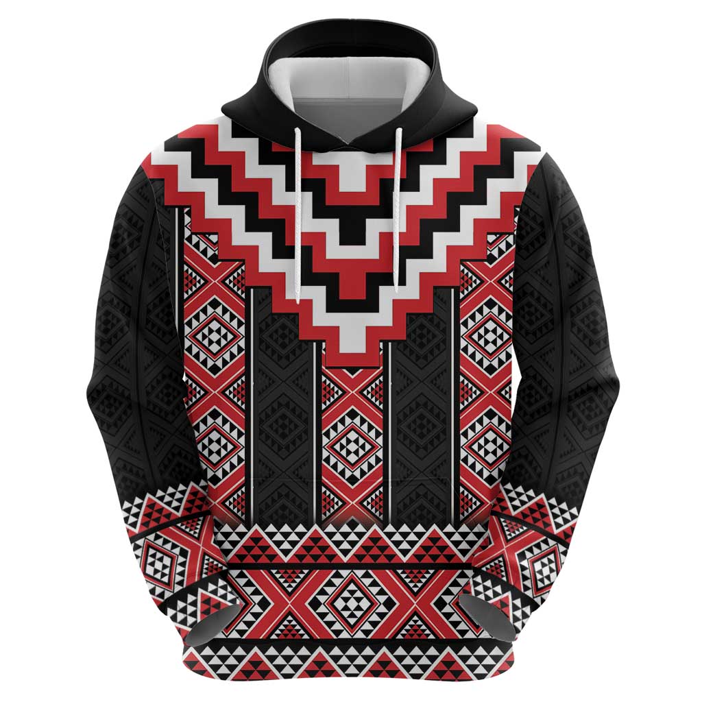 Red Taniko Aotearoa Hoodie Niho Taniwha Mix Poutama LT14