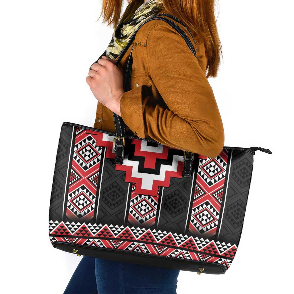 Red Taniko Aotearoa Leather Tote Bag Niho Taniwha Mix Poutama LT14