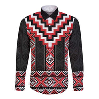 Red Taniko Aotearoa Long Sleeve Button Shirt Niho Taniwha Mix Poutama LT14