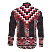 Red Taniko Aotearoa Long Sleeve Button Shirt Niho Taniwha Mix Poutama LT14