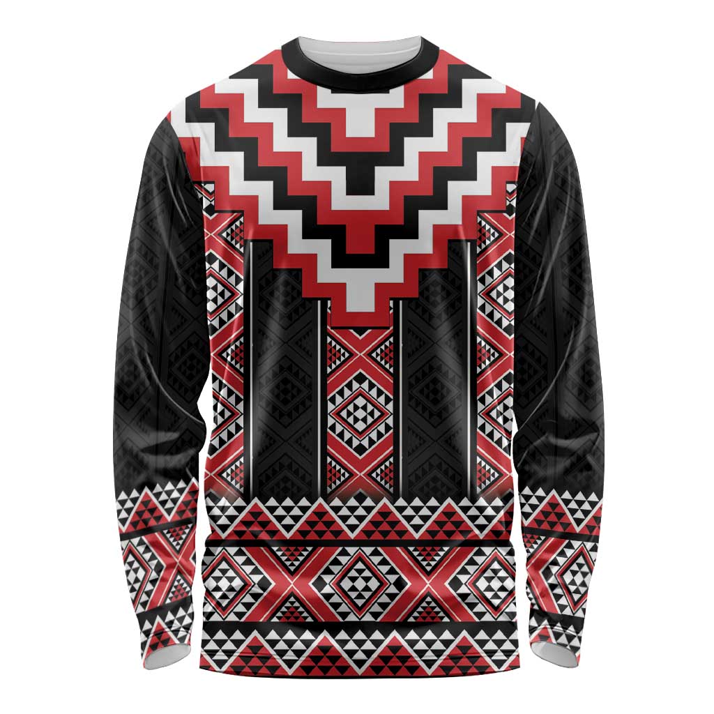 Red Taniko Aotearoa Long Sleeve Shirt Niho Taniwha Mix Poutama LT14