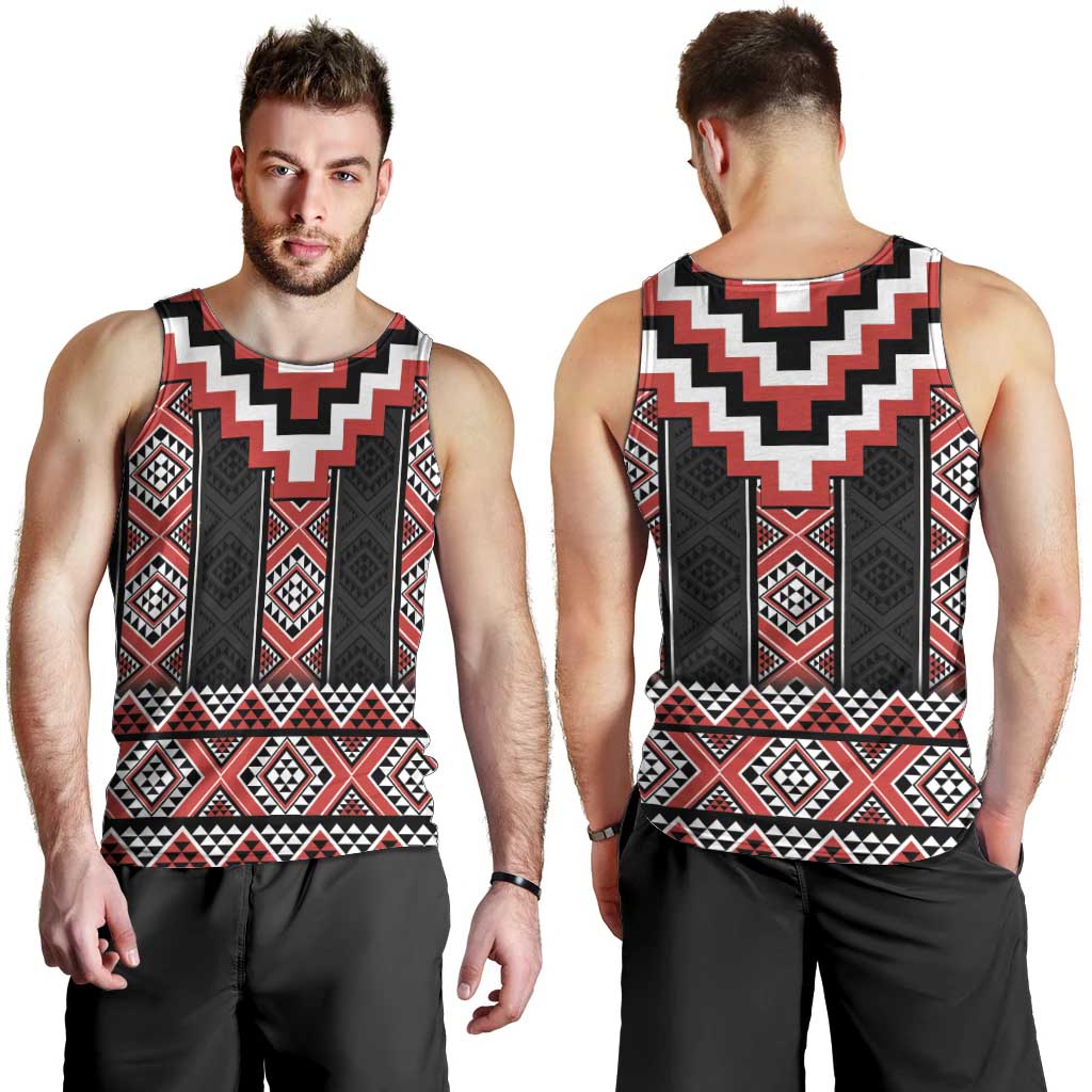 Red Taniko Aotearoa Men Tank Top Niho Taniwha Mix Poutama LT14