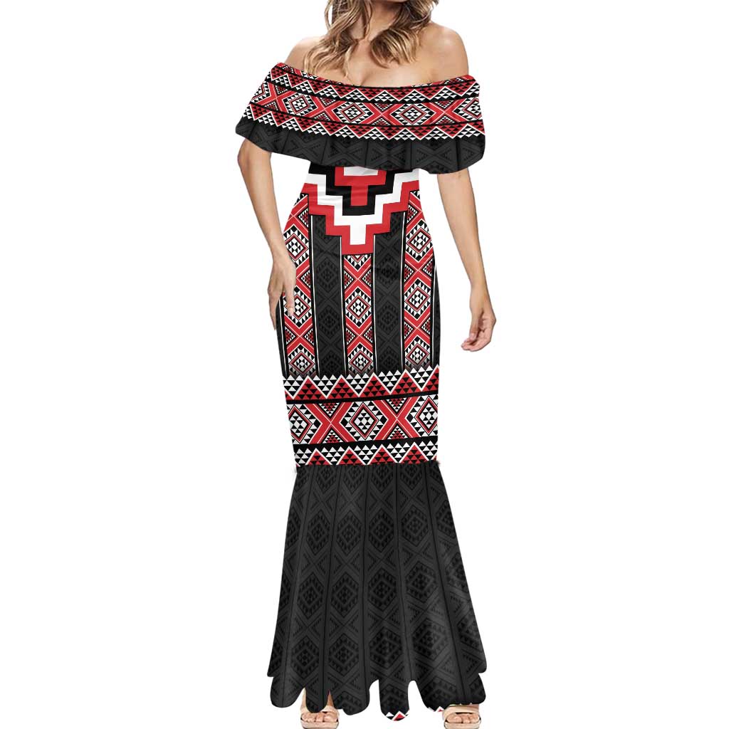 Red Taniko Aotearoa Mermaid Dress Niho Taniwha Mix Poutama LT14 - Polynesian Pride