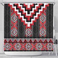 Red Taniko Aotearoa Shower Curtain Niho Taniwha Mix Poutama LT14 - Polynesian Pride