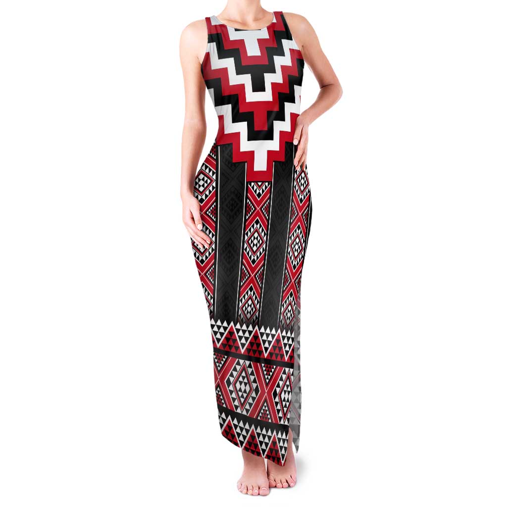 Red Taniko Aotearoa Tank Maxi Dress Niho Taniwha Mix Poutama LT14