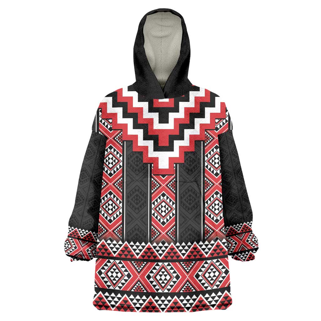 Red Taniko Aotearoa Wearable Blanket Hoodie Niho Taniwha Mix Poutama LT14