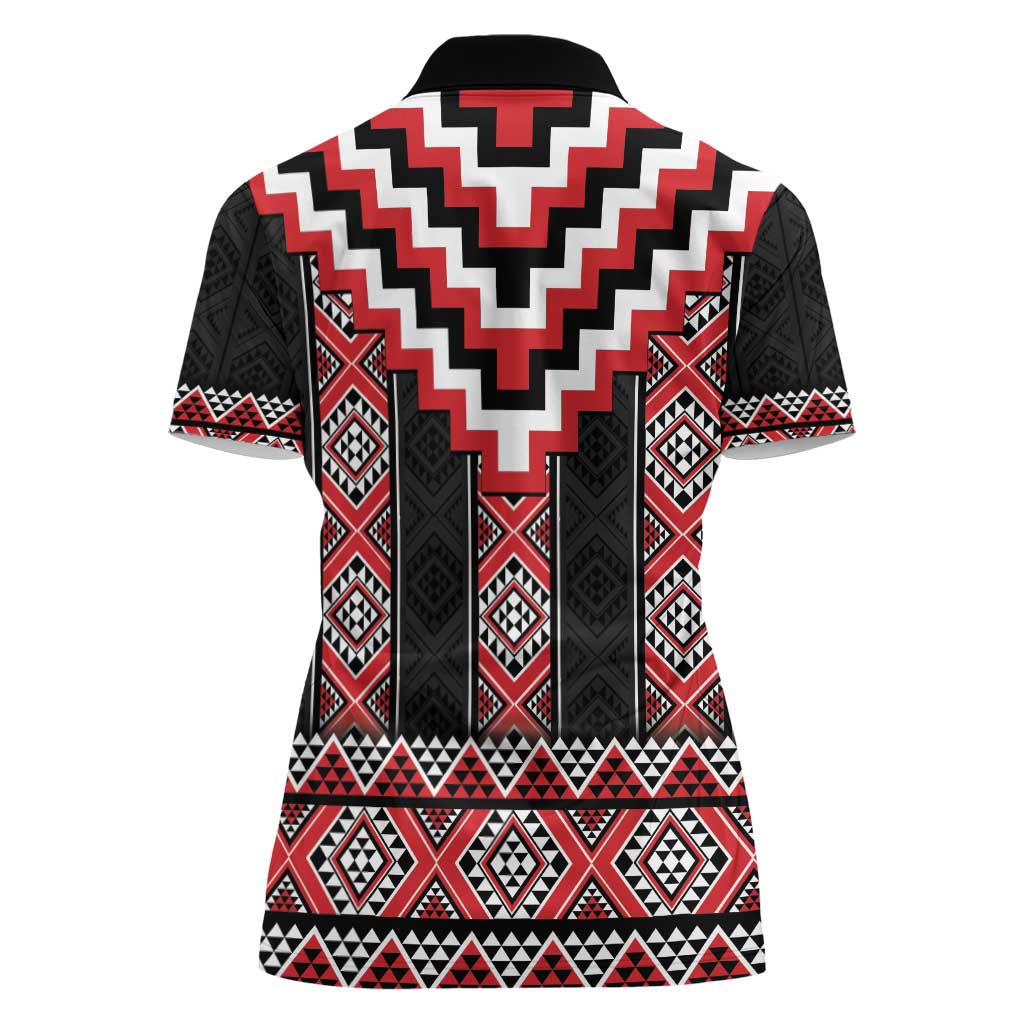 Red Taniko Aotearoa Women Polo Shirt Niho Taniwha Mix Poutama LT14