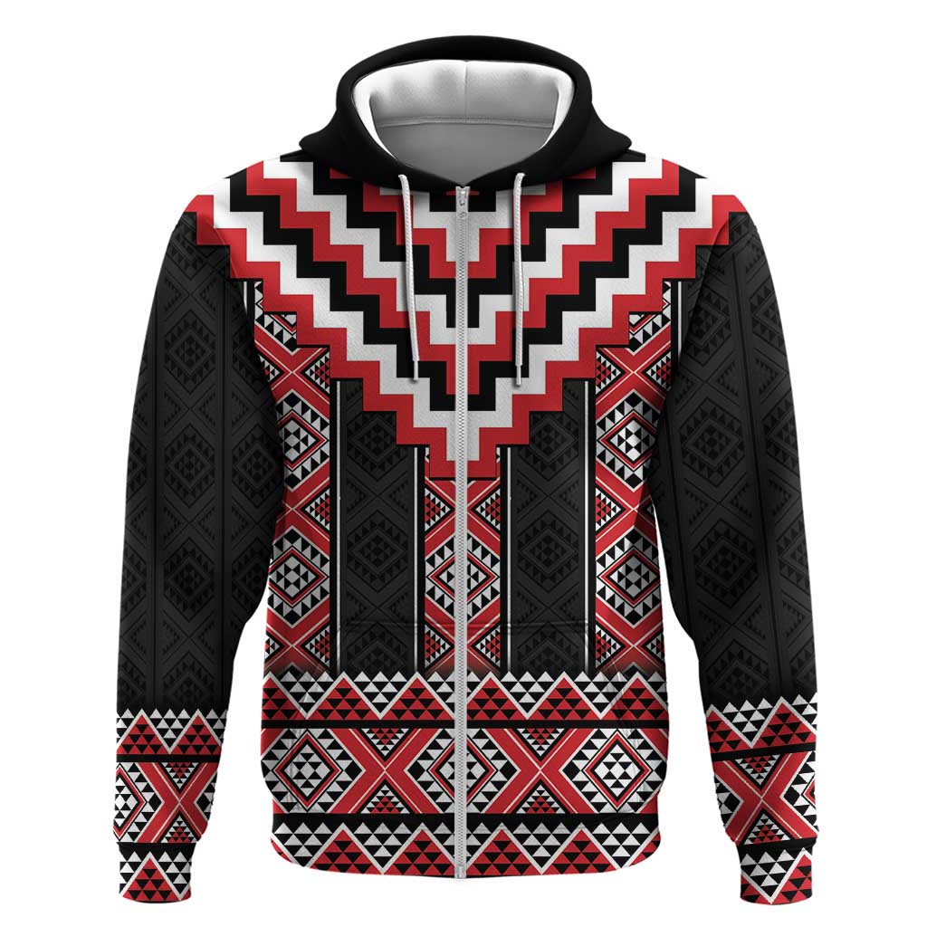 Red Taniko Aotearoa Zip Hoodie Niho Taniwha Mix Poutama LT14 Zip Hoodie Red - Polynesian Pride