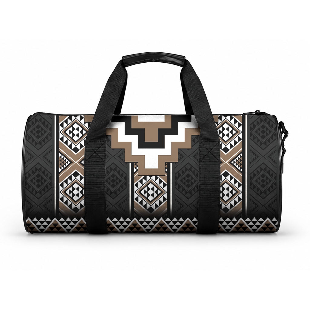 Brown Taniko Motifs Aotearoa Duffle Bag Niho Taniwha Mix Poutama LT14 One size Brown - Polynesian Pride