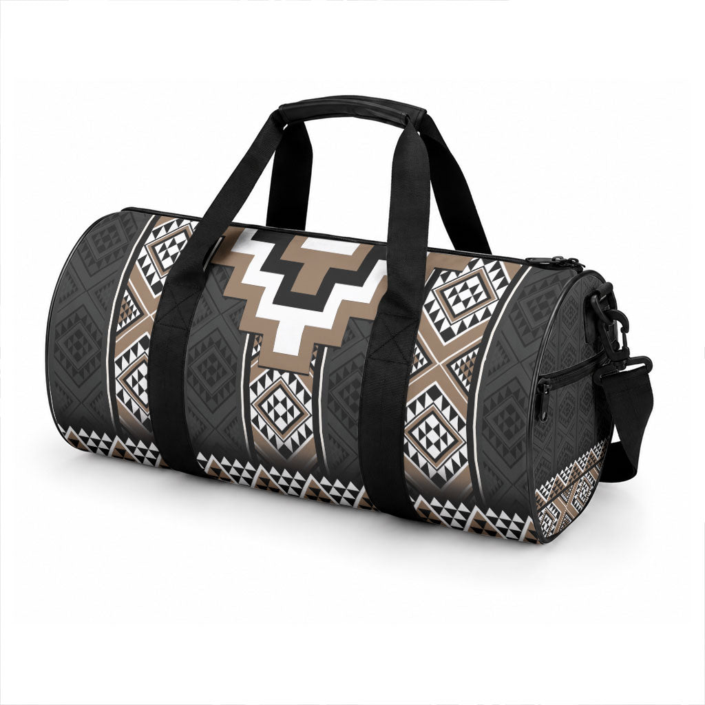 Brown Taniko Motifs Aotearoa Duffle Bag Niho Taniwha Mix Poutama LT14 - Polynesian Pride