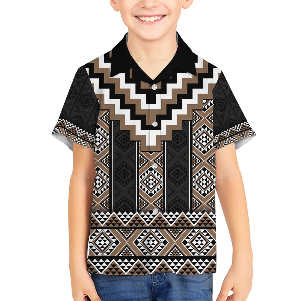 Brown Taniko Aotearoa Kid Hawaiian Shirt Niho Taniwha Mix Poutama LT14