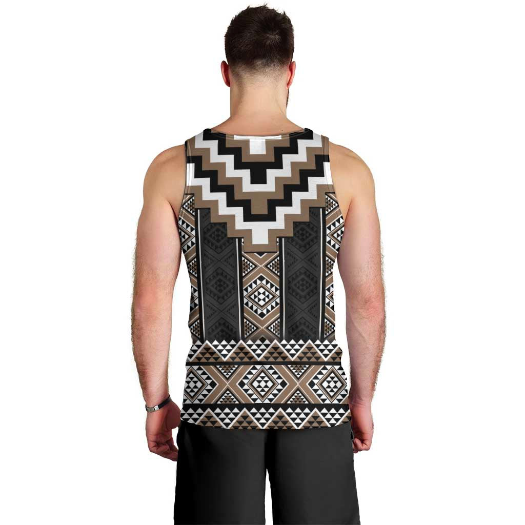 Brown Taniko Aotearoa Men Tank Top Niho Taniwha Mix Poutama LT14