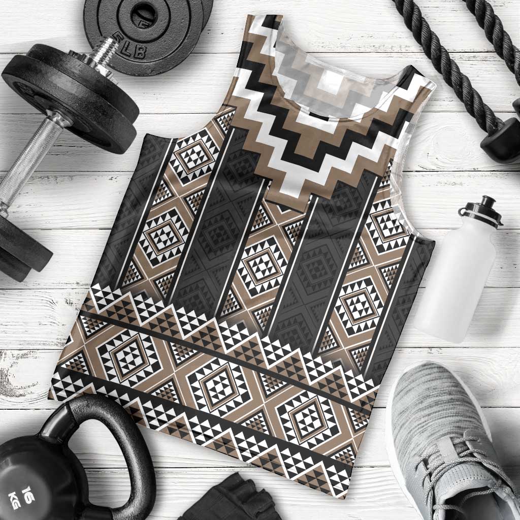 Brown Taniko Aotearoa Men Tank Top Niho Taniwha Mix Poutama LT14