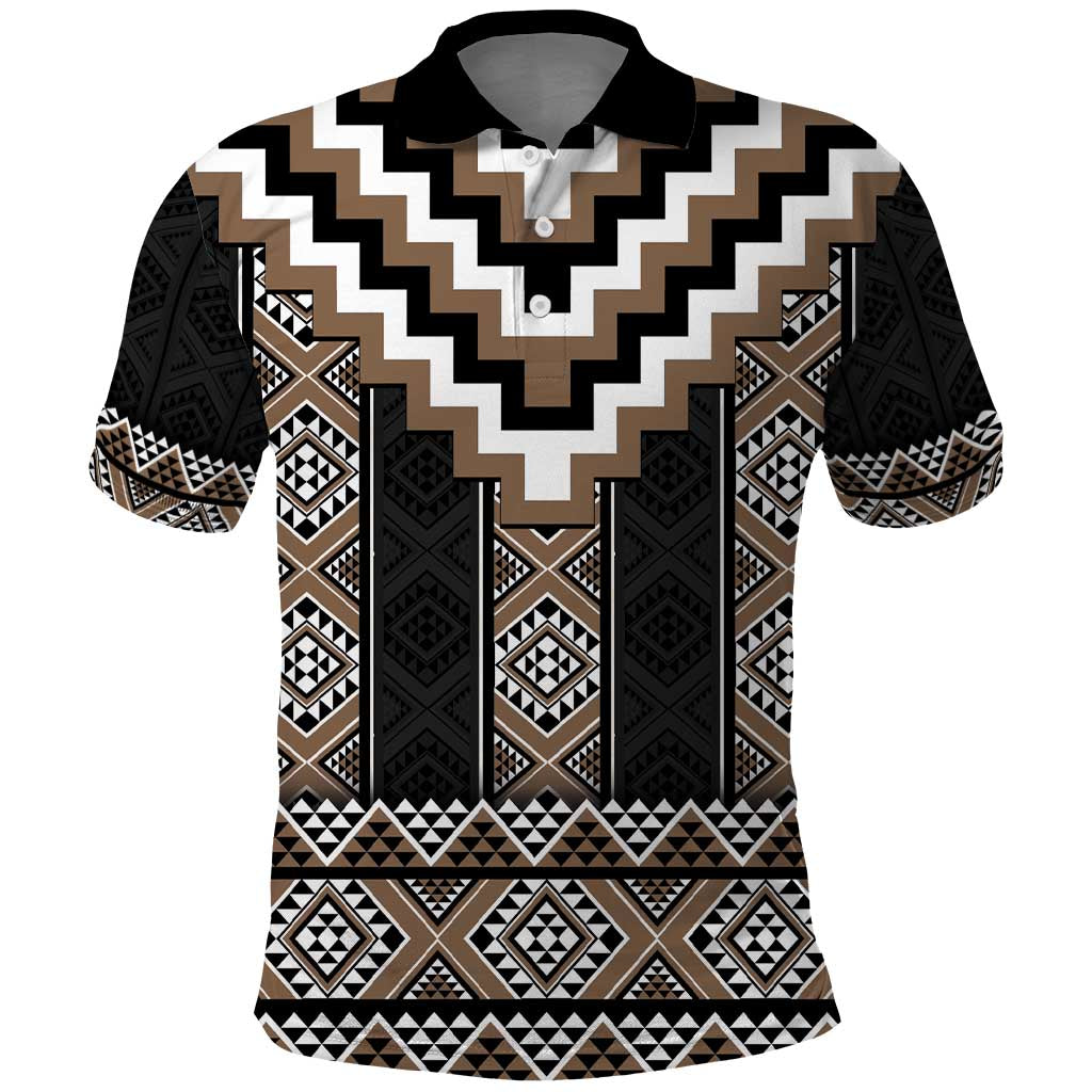 Brown Taniko Aotearoa Polo Shirt Niho Taniwha Mix Poutama LT14