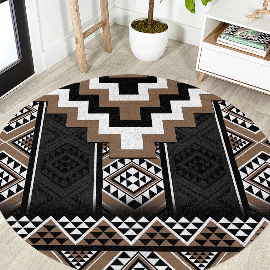 Brown Taniko Aotearoa Round Carpet Niho Taniwha Mix Poutama LT14