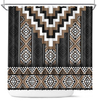 Brown Taniko Aotearoa Shower Curtain Niho Taniwha Mix Poutama LT14 Brown - Polynesian Pride