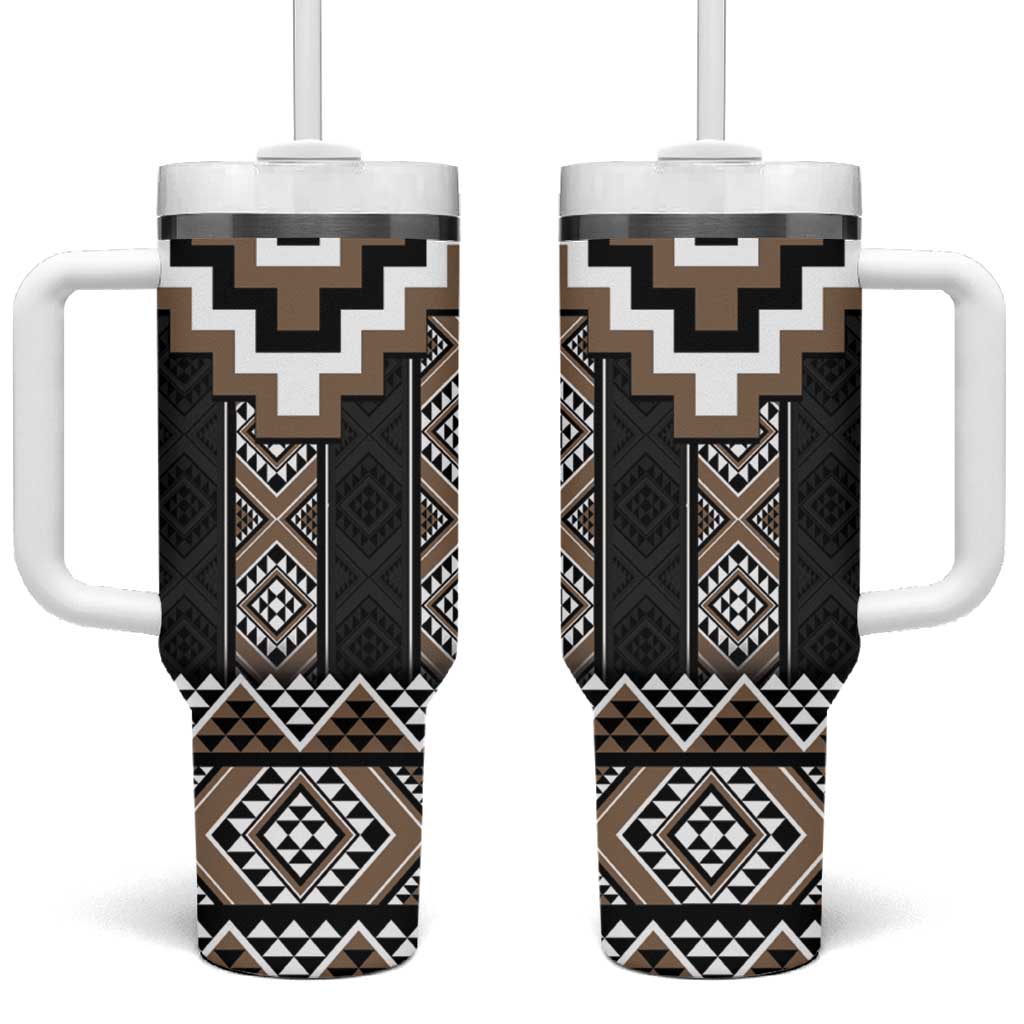 Brown Taniko Aotearoa Tumbler With Handle Niho Taniwha Mix Poutama LT14