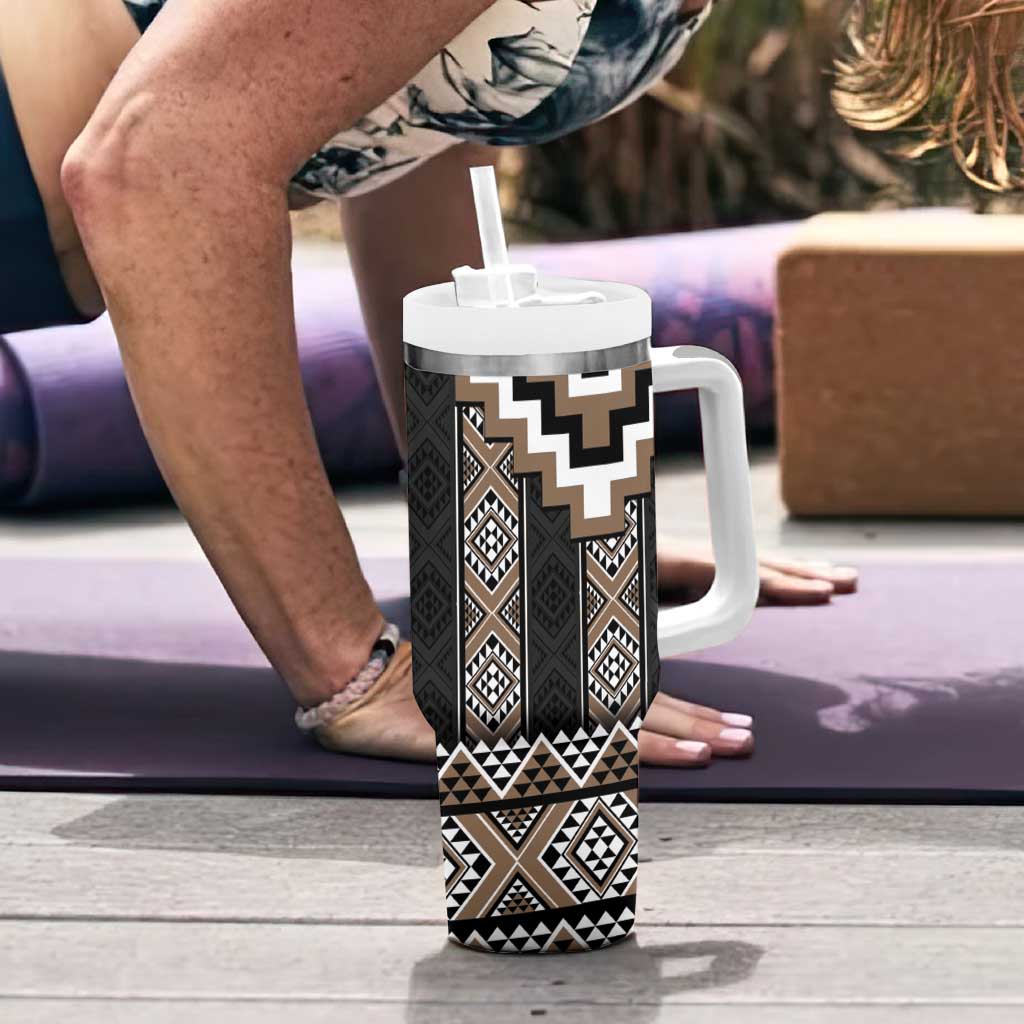 Brown Taniko Aotearoa Tumbler With Handle Niho Taniwha Mix Poutama LT14