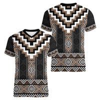 Brown Taniko Aotearoa Women V-Neck T-Shirt Niho Taniwha Mix Poutama LT14