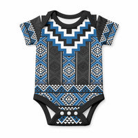 Blue Taniko Motifs Aotearoa Baby Onesie Niho Taniwha Mix Poutama LT14 Blue - Polynesian Pride