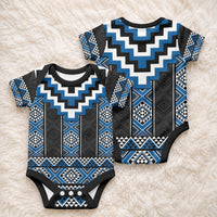 Blue Taniko Motifs Aotearoa Baby Onesie Niho Taniwha Mix Poutama LT14 - Polynesian Pride
