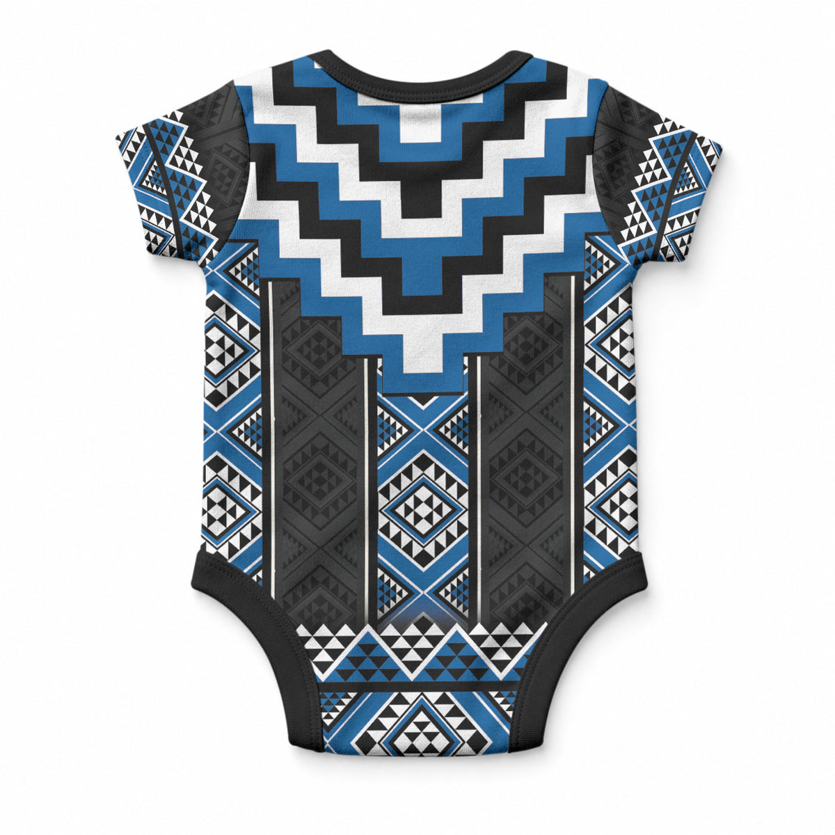 Blue Taniko Motifs Aotearoa Baby Onesie Niho Taniwha Mix Poutama LT14 - Polynesian Pride