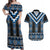 Blue Taniko Aotearoa Couples Matching Off Shoulder Maxi Dress and Hawaiian Shirt Niho Taniwha Mix Poutama LT14