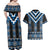 Blue Taniko Aotearoa Couples Matching Off Shoulder Maxi Dress and Hawaiian Shirt Niho Taniwha Mix Poutama LT14