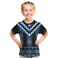 Blue Taniko Aotearoa Kid T Shirt Niho Taniwha Mix Poutama LT14