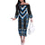 Blue Taniko Aotearoa Off The Shoulder Long Sleeve Dress Niho Taniwha Mix Poutama LT14