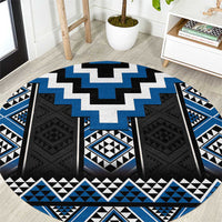Blue Taniko Aotearoa Round Carpet Niho Taniwha Mix Poutama LT14