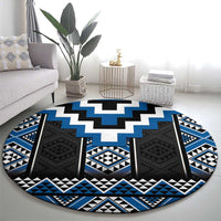 Blue Taniko Aotearoa Round Carpet Niho Taniwha Mix Poutama LT14