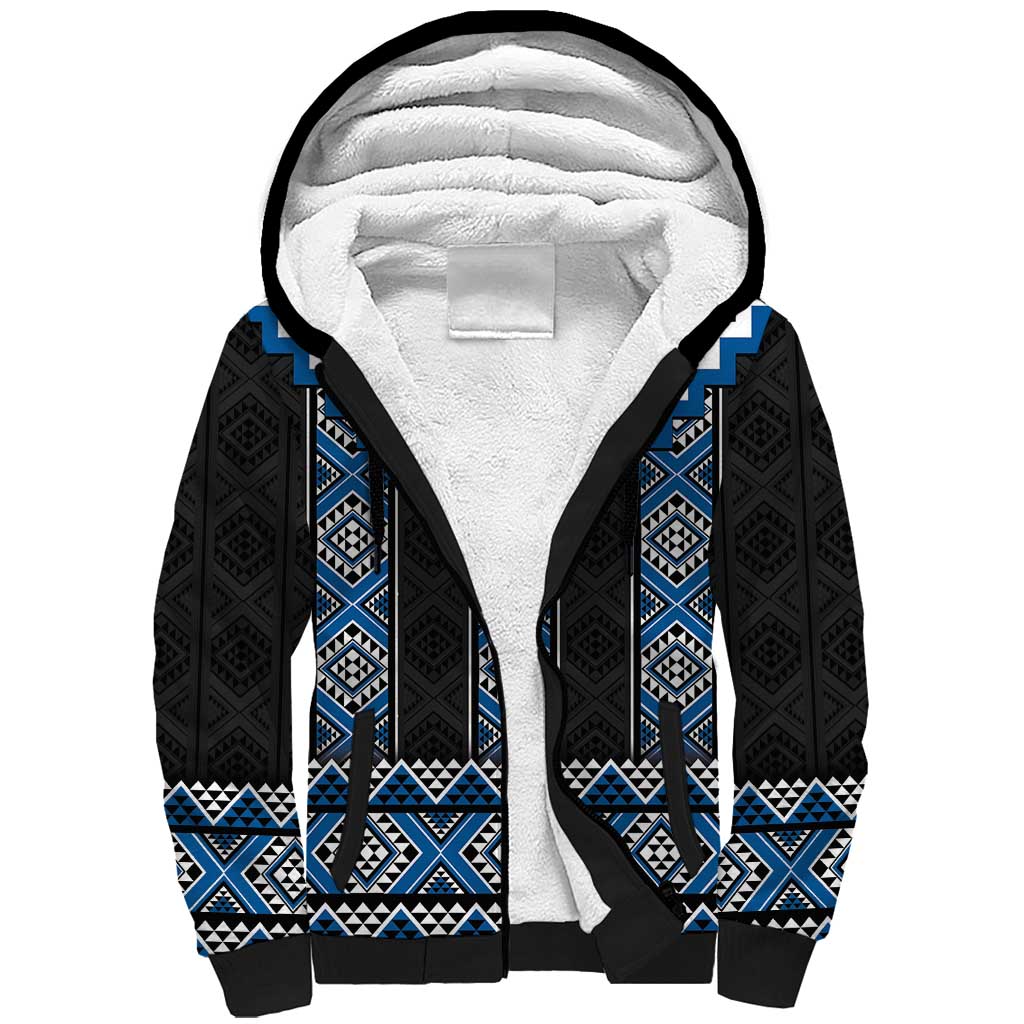 Blue Taniko Aotearoa Sherpa Hoodie Niho Taniwha Mix Poutama LT14