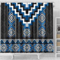 Blue Taniko Aotearoa Shower Curtain Niho Taniwha Mix Poutama LT14 - Polynesian Pride