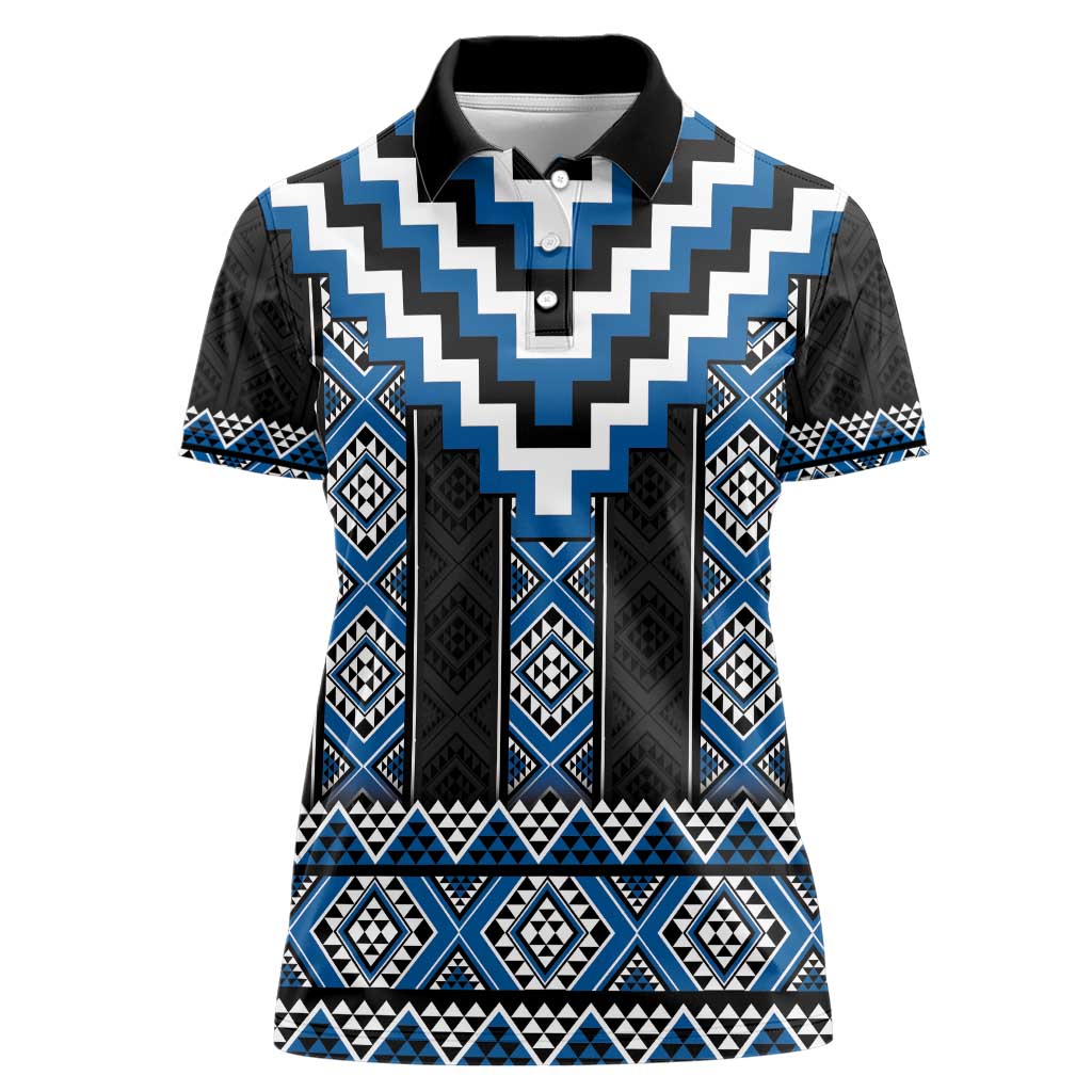 Blue Taniko Aotearoa Women Polo Shirt Niho Taniwha Mix Poutama LT14
