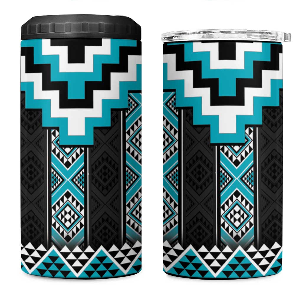 Turquoise Taniko Pattern Aotearoa 4 in 1 Can Cooler Tumbler Niho Taniwha Mix Poutama LT14