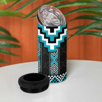 Turquoise Taniko Pattern Aotearoa 4 in 1 Can Cooler Tumbler Niho Taniwha Mix Poutama LT14