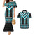 Turquoise Taniko Pattern Aotearoa Couples Matching Mermaid Dress and Hawaiian Shirt Niho Taniwha Mix Poutama LT14