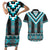 Turquoise Taniko Pattern Aotearoa Couples Matching Short Sleeve Bodycon Dress and Hawaiian Shirt Niho Taniwha Mix Poutama LT14