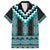 Turquoise Taniko Pattern Aotearoa Family Matching Long Sleeve Bodycon Dress and Hawaiian Shirt Niho Taniwha Mix Poutama LT14