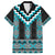 Turquoise Taniko Pattern Aotearoa Family Matching Off The Shoulder Long Sleeve Dress and Hawaiian Shirt Niho Taniwha Mix Poutama LT14