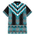 Turquoise Taniko Pattern Aotearoa Family Matching Off The Shoulder Long Sleeve Dress and Hawaiian Shirt Niho Taniwha Mix Poutama LT14