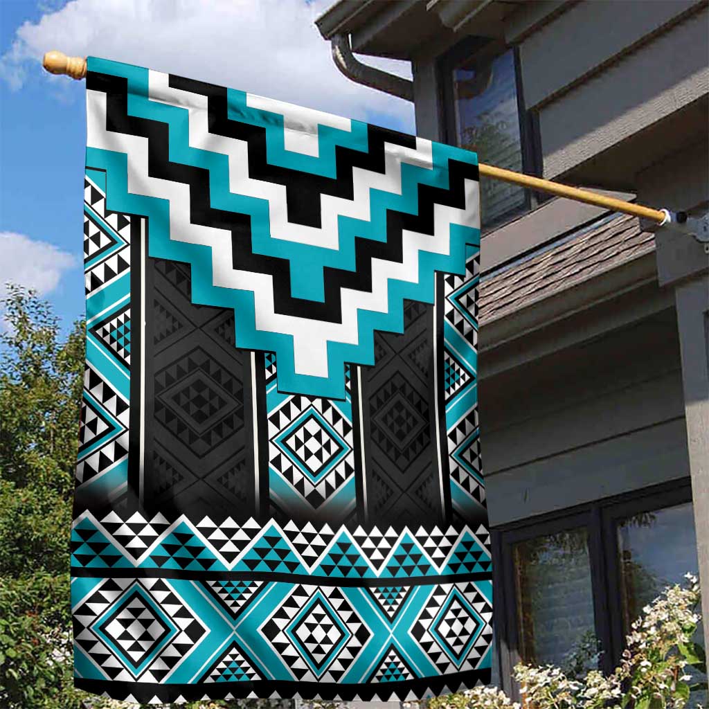 Turquoise Taniko Pattern Aotearoa Garden Flag Niho Taniwha Mix Poutama