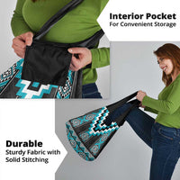 Turquoise Taniko Pattern Aotearoa Grocery Bag Niho Taniwha Mix Poutama